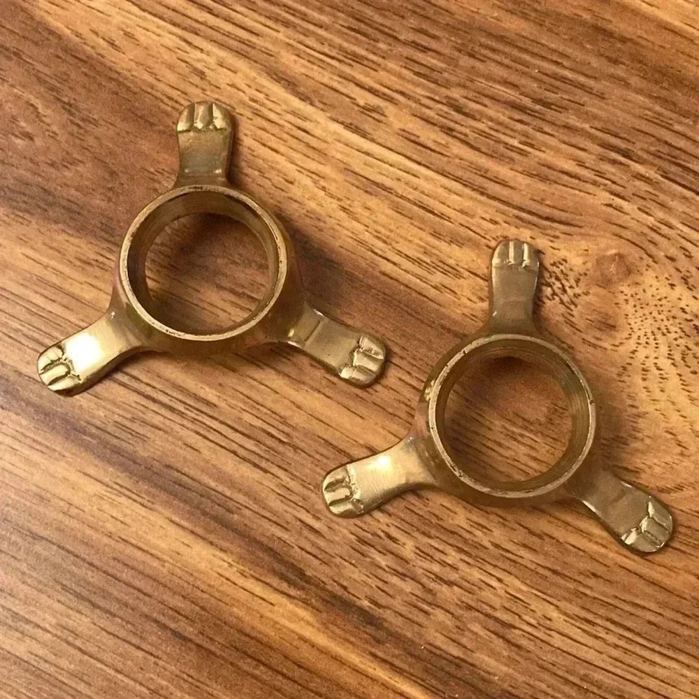 Vintage Solid Brass Crystal Ball Holder, Gemstone Sphere Stand Set of 2